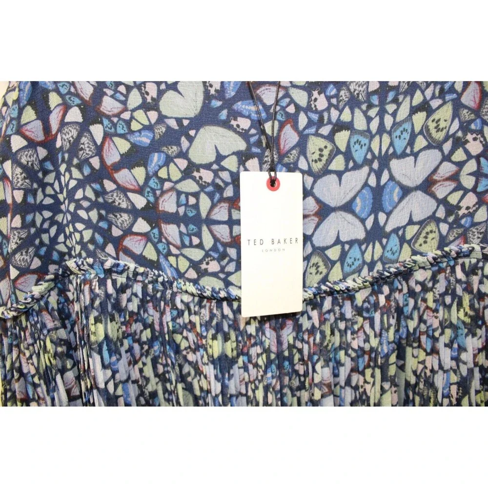 Ted Baker Lailaah Corrugated Pleat Midi Skirt Blue Size 5 US‎ 12  $275
